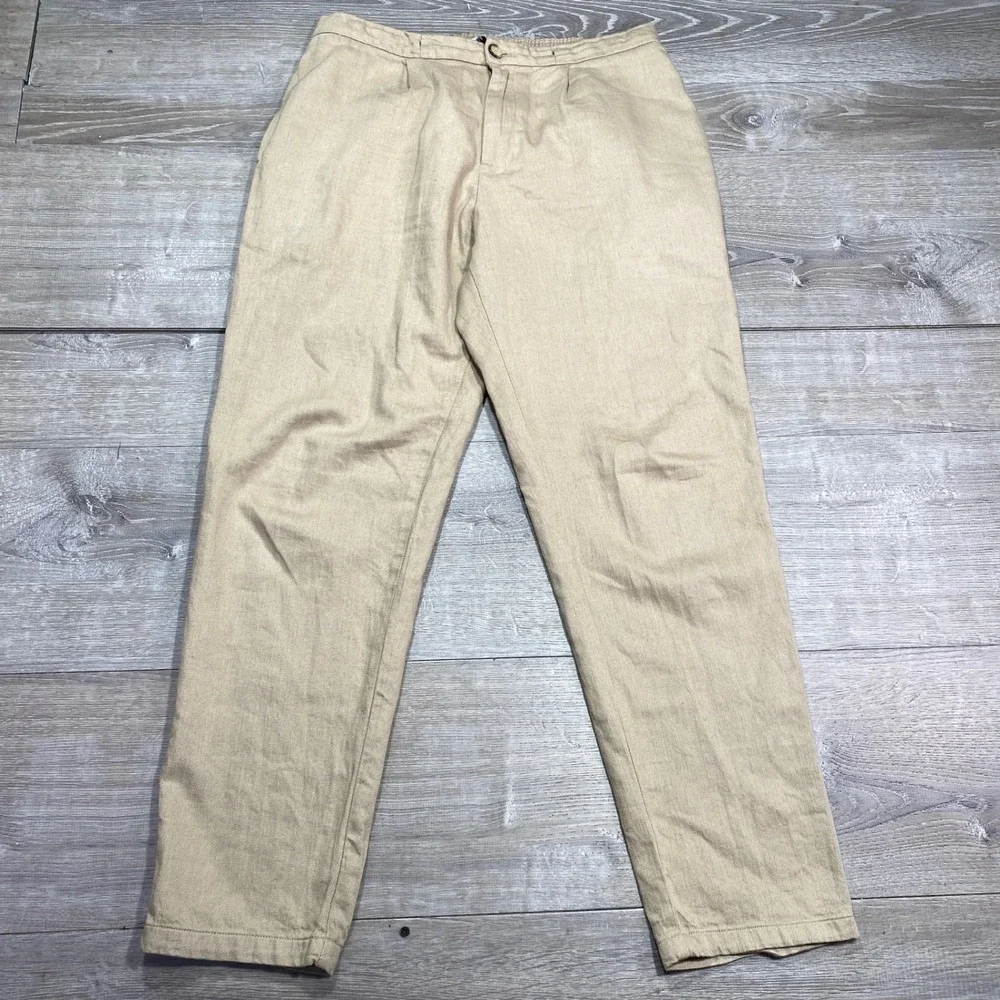 Marfinno Men's‎ Khaki Chino Pants Relaxed Fit Pleated Casual Trousers Size 34